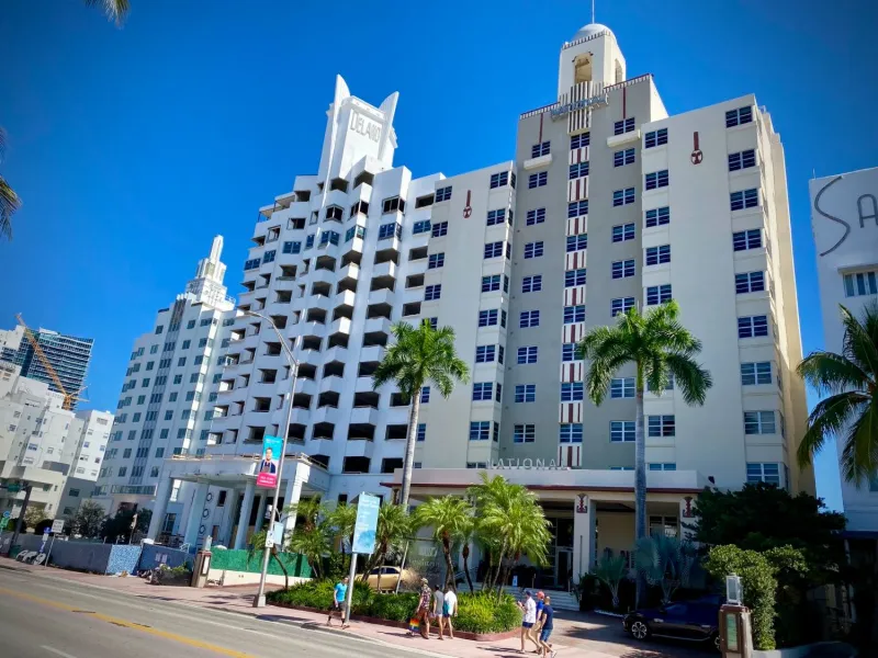 Delano and National hotel towers on Collins Avenue, South Beach, Miami Beach
