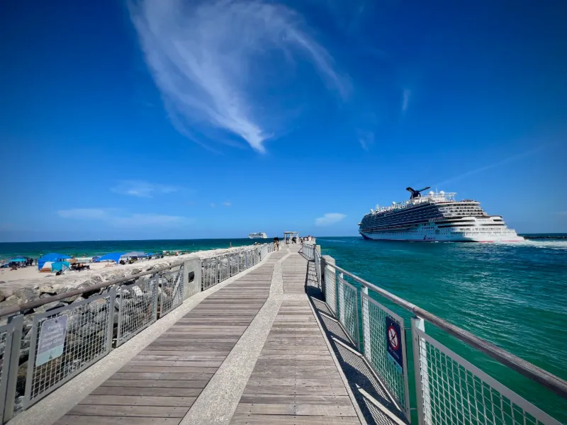 Cruise ship in the Government Cut channel off South Pointe Park, Miami Beach